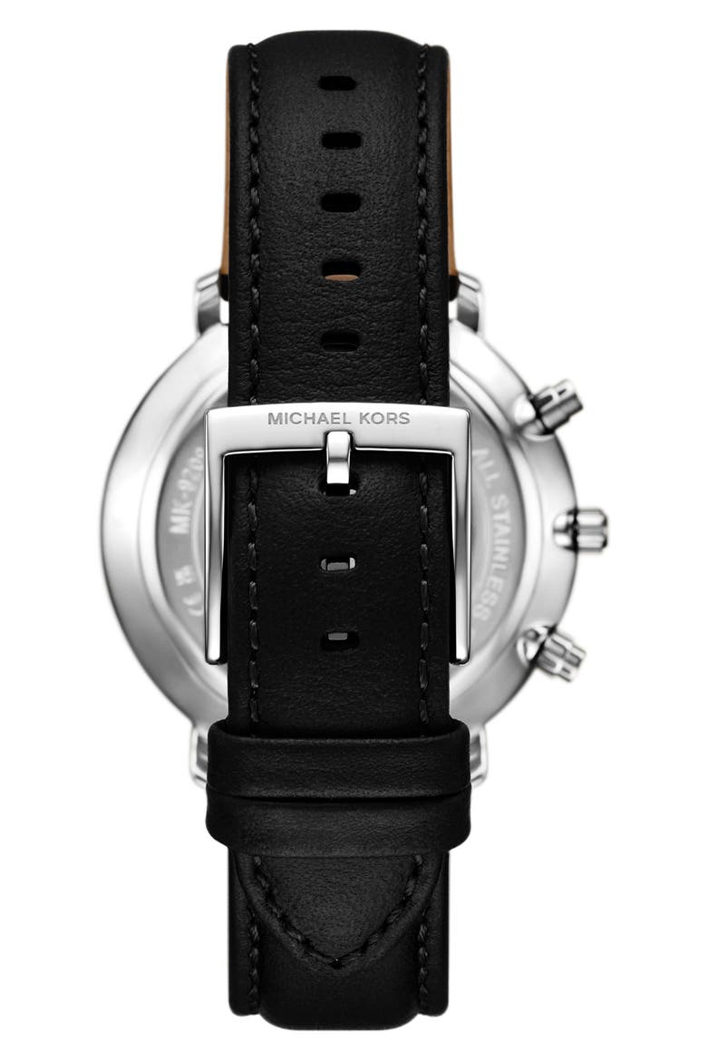 Blake Multifunction Leather Strap Watch, 42mm, Alternate, color, SILVER