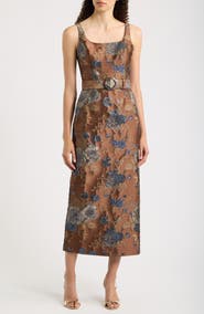 Julia Jordan Belted Jacquard Midi Dress