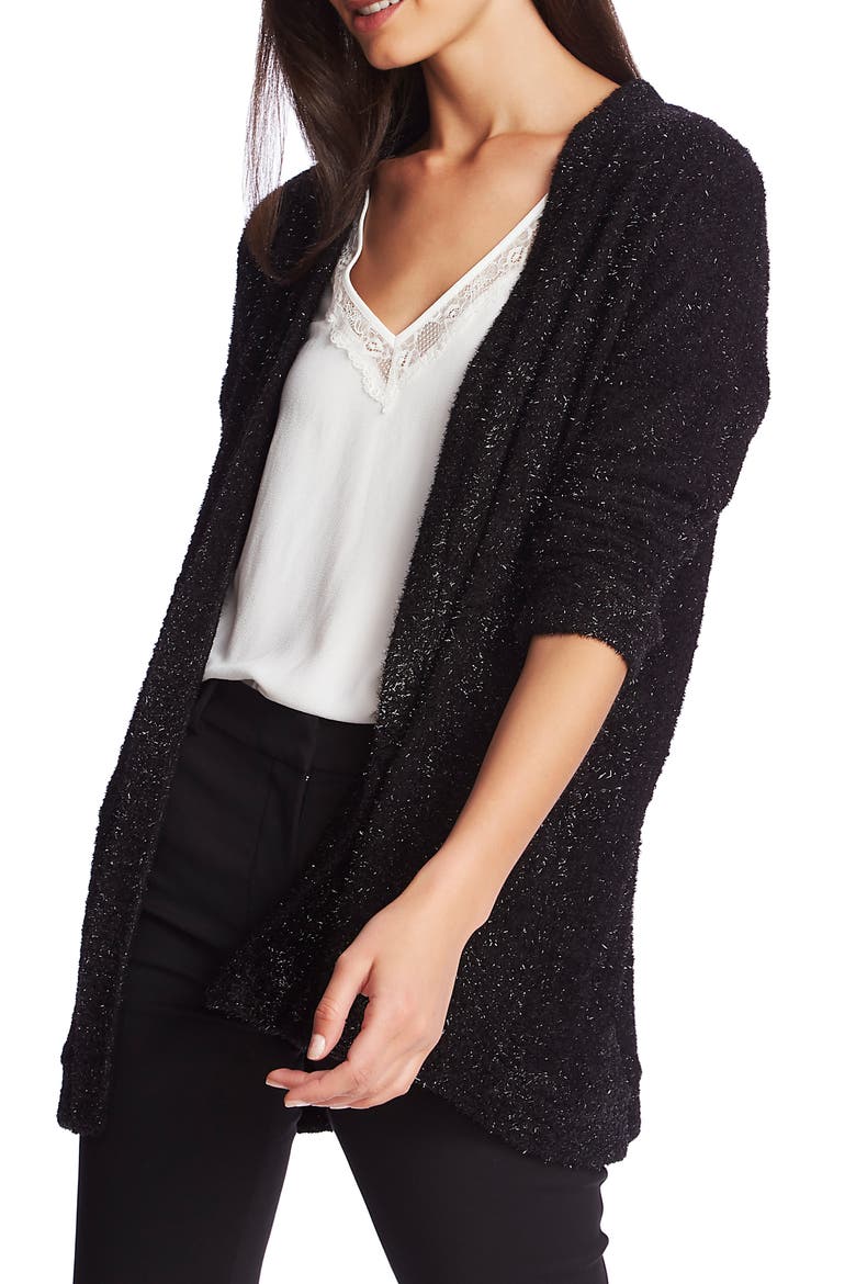 Metallic Eyelash Cardigan, Alternate, color, RICH BLACK