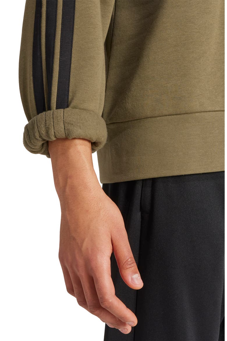 Essentials 3-Stripes Sweatshirt, Alternate, color, OLIVE STRATA/ BLACK