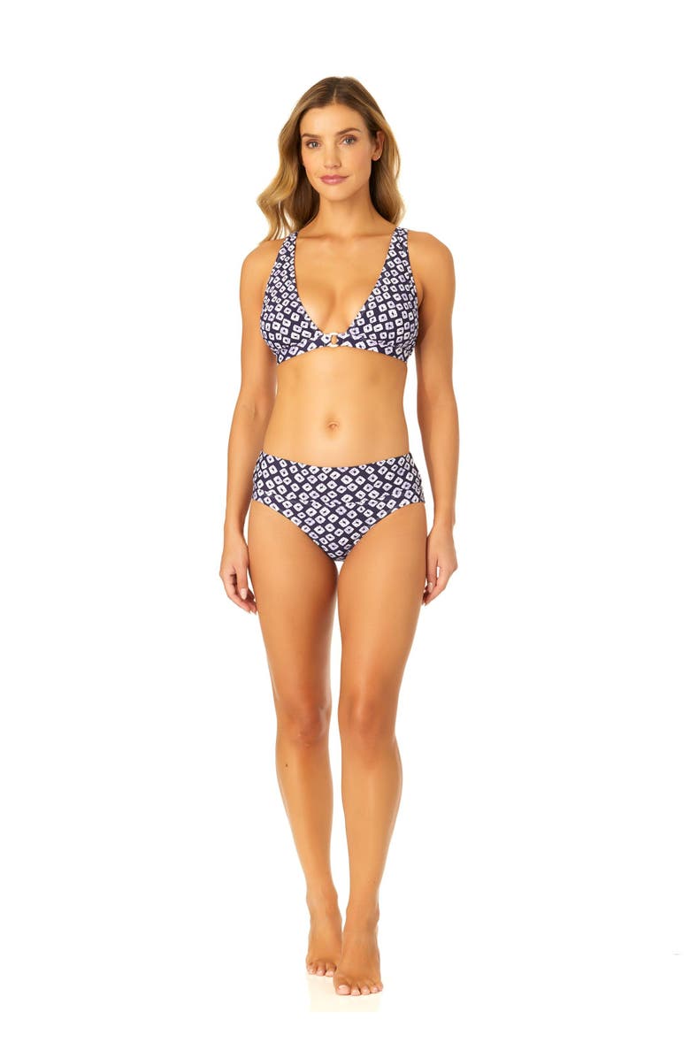 Anne Cole Women's Tie Dye Ikat Ring Plunge Triangle Bikini Swim Top, Alternate, color, Shibori Geo Blue