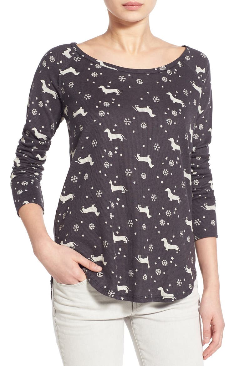 Long Sleeve Thermal Tee, Main, color, GREY METEOR DACHSHUNDS