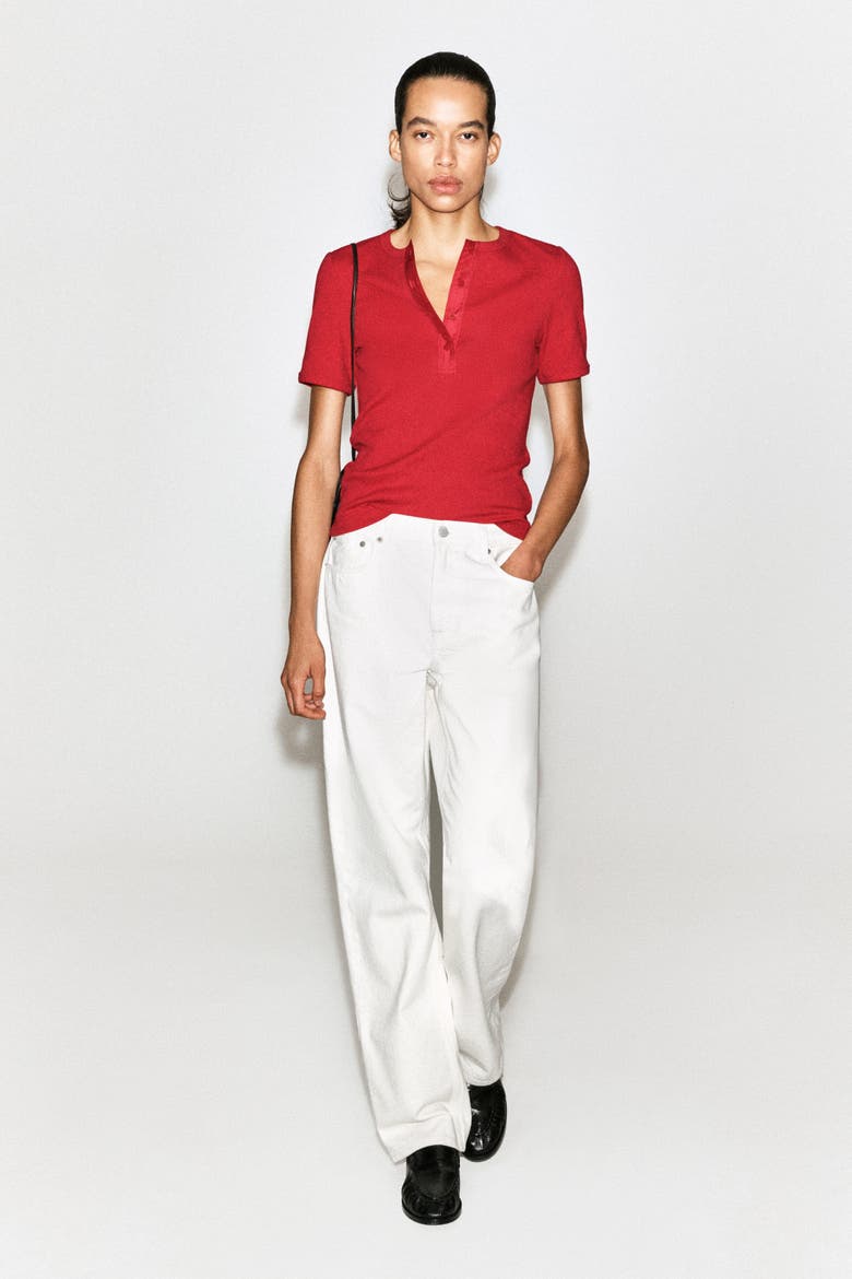Ribbed Henley T-shirt, Alternate, color, RED