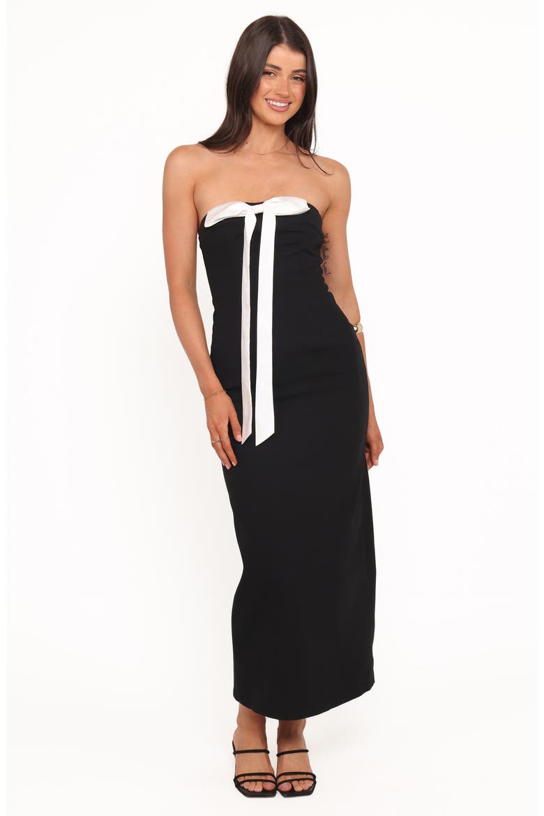 Aggie Contrast Bow Strapless Dress, Alternate, color, BLACK
