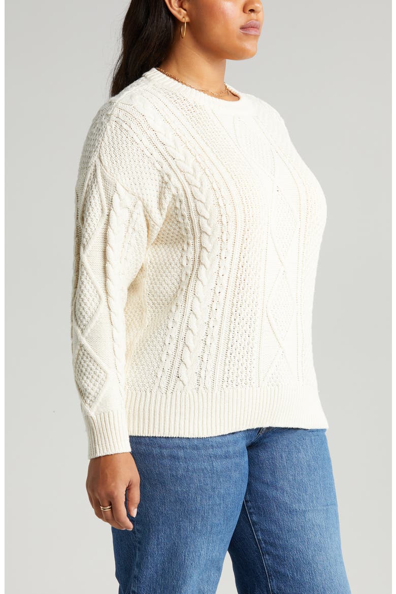 Cable Knit Crewneck Sweater, Alternate, color, ANTIQUE CREAM