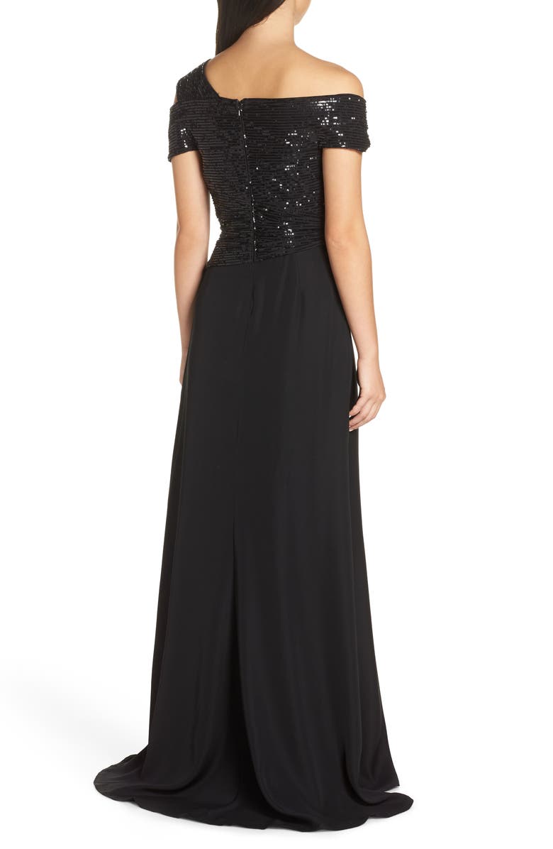 Tadashi Shoji Off-Shoulder Sequin Bodice Gown, Alternate, color, 