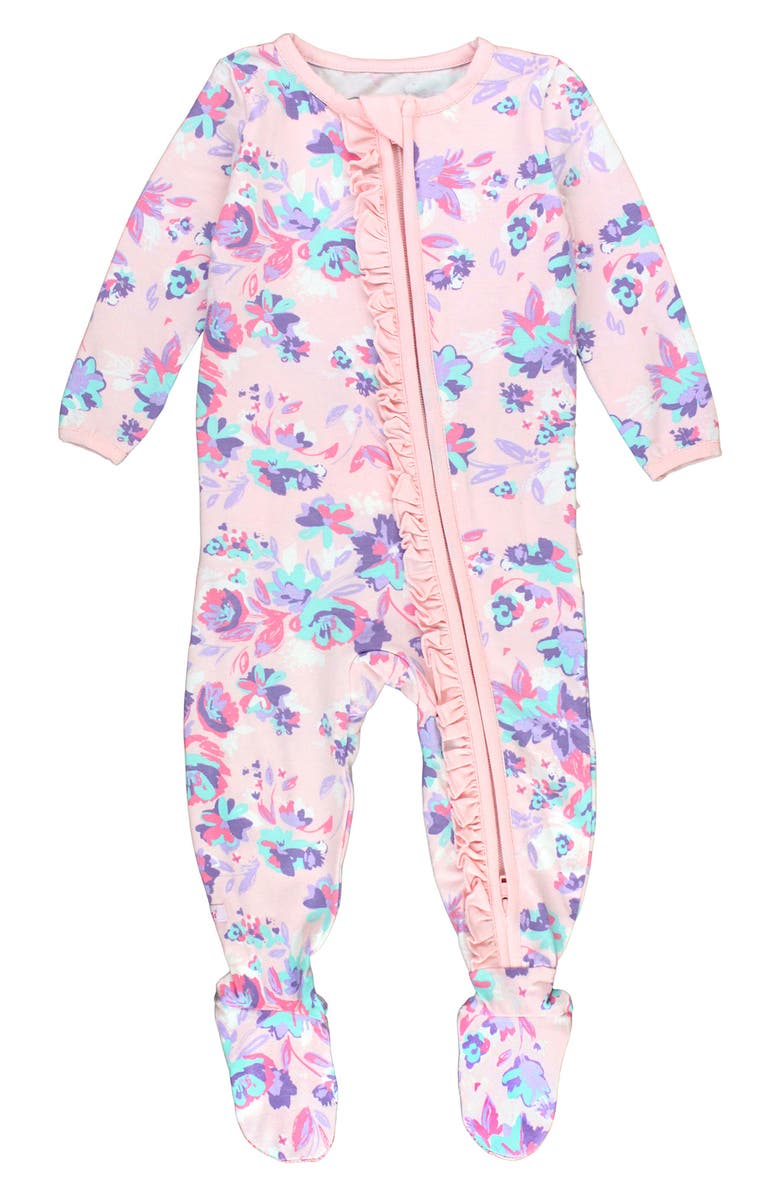 RuffleButts Princess Meadow Ruffle Fitted One-Piece Footie Pajamas, Main, color, 