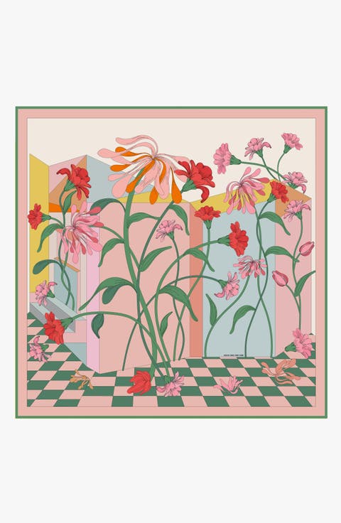 Double Sided Silk Scarf of Flowers Daydreams