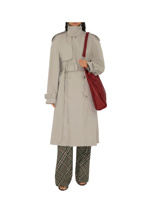 Burberry Long Cotton Trench Coat In Heron