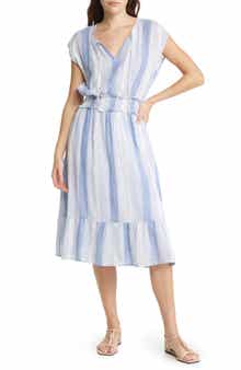 Rails Ashlyn Stripe Smocked Waist Linen Blend Dress