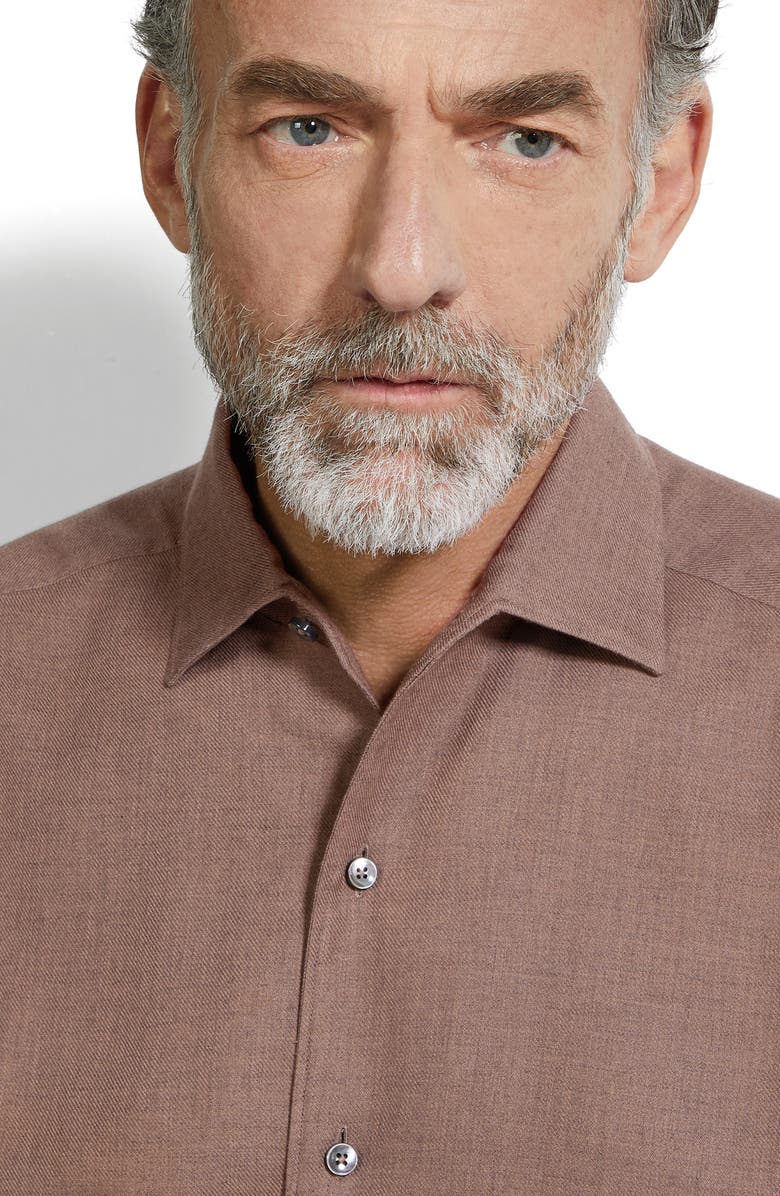 ZEGNA Cashco Cotton & Cashmere Button-Up Shirt, Alternate, color, Brown Melange