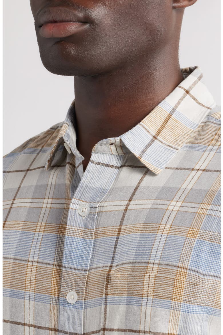 Dawson Plaid Linen Blend Button-Up Shirt, Alternate, color, GREY MULTI PLAID