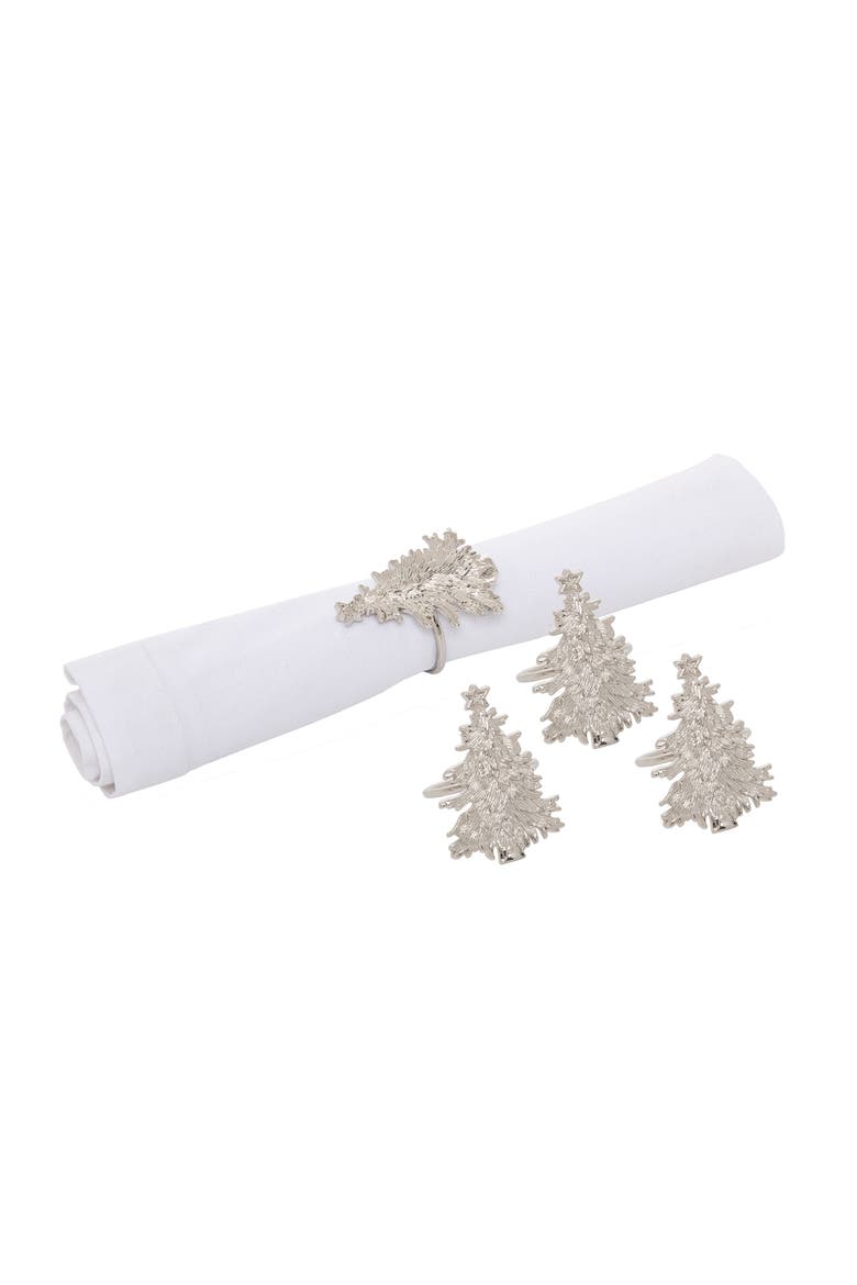 Silver Christmas Tree Set of 4 Zinc Alloy Standard Cloth Napkin Rings, Alternate, color, Silver