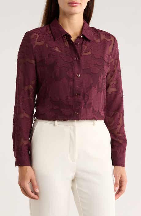 Ellen Tracy Burnout Floral Button-Up Shirt