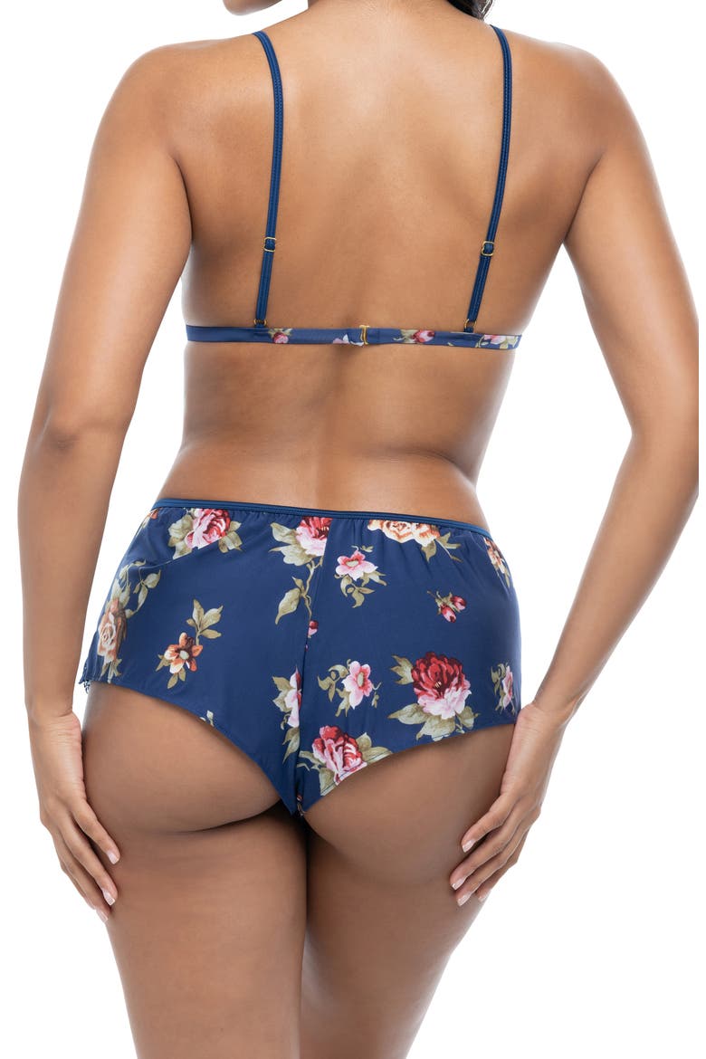 Reina Lace Trim Bralette & Tap Shorts Set, Alternate, color, BLUE FLORAL PRINT