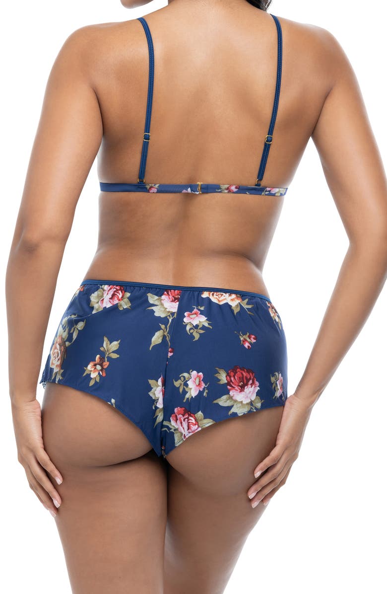 Oh La La Cheri Reina Lace Trim Bralette & Tap Shorts Set, Alternate, color, Blue Floral Print