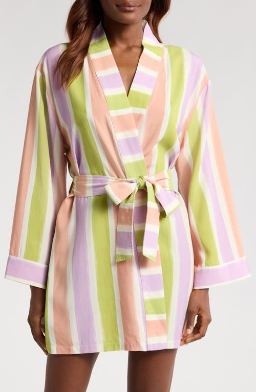Kilo Brava Stripe Cotton Short Robe In Painted Stripe