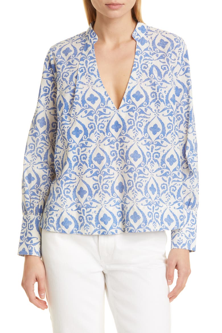 Freya Floral Embroidered Cotton Top, Main, color, MYKONOS