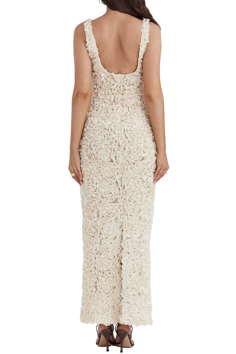 Carena 3D Floral Appliqué Plunge Neck Gown, Alternate, color, BLEACHED SAND