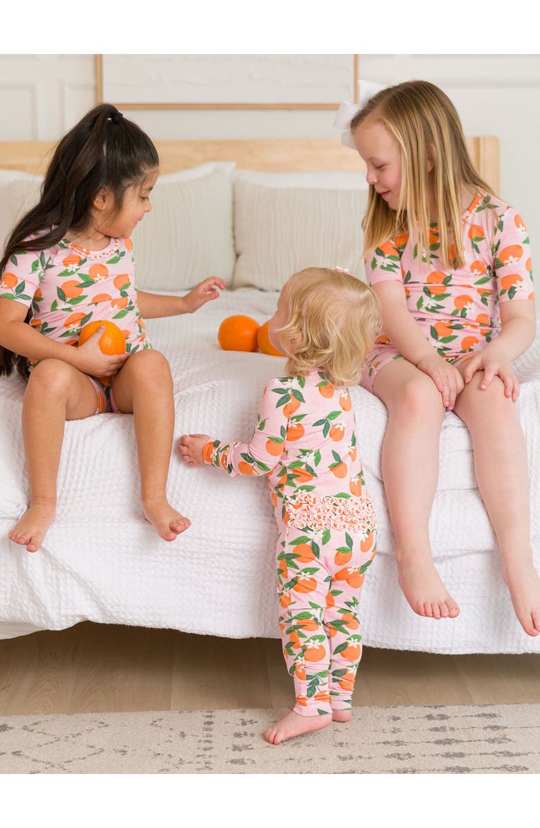 RuffleButts SoftSnooze Ruffle Short Sleeve Pajama Set, Alternate, color, Orange You The Sweetest