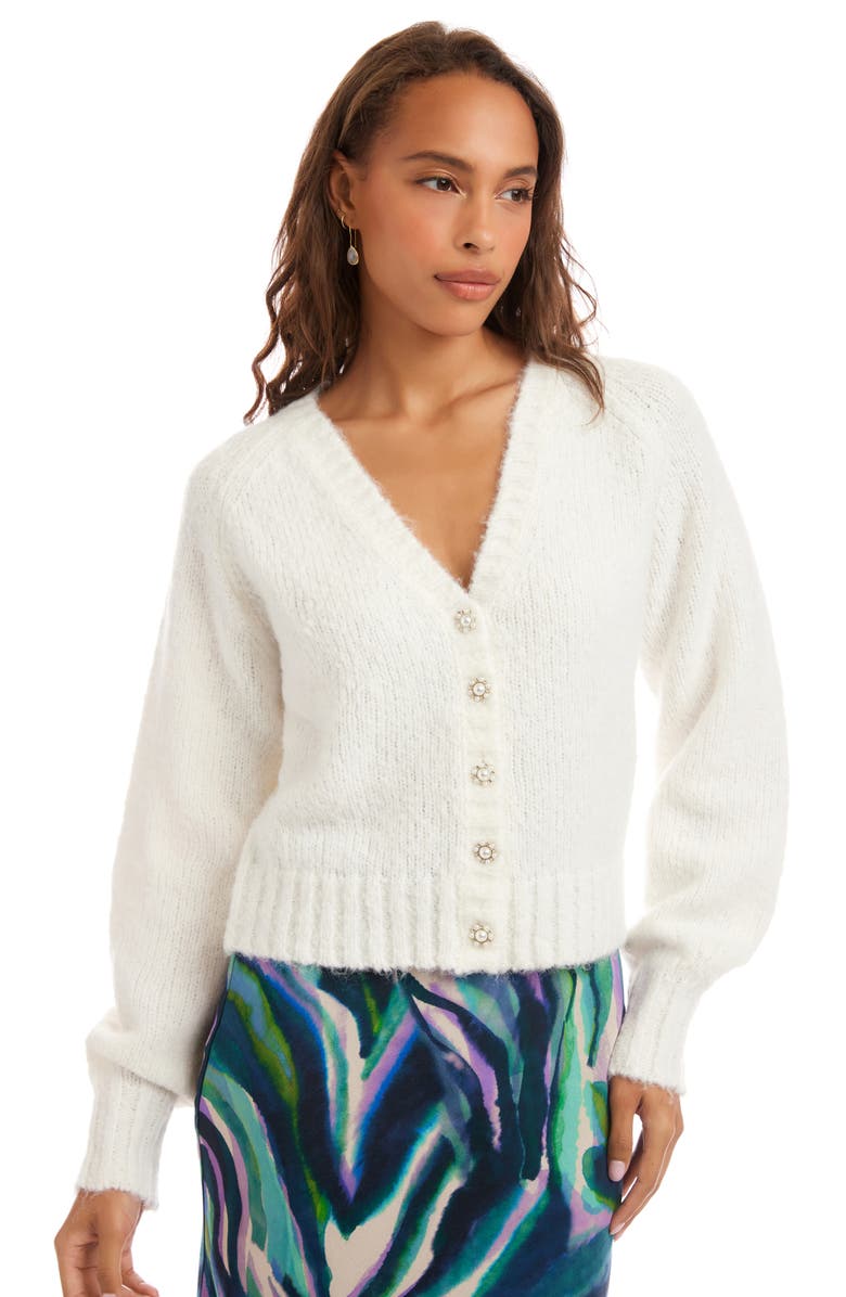 Karen Kane Pearl Button Cardigan, Alternate, color, Off White
