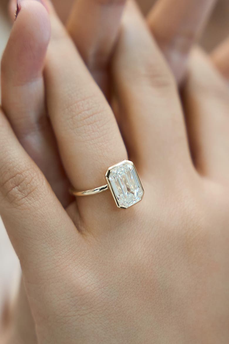 Solaire 14K Gold Emerald Cut Lab Grown Diamond Bezel Solitaire Engagement Ring - 5 Cts, Alternate, color, 14K Yellow Gold