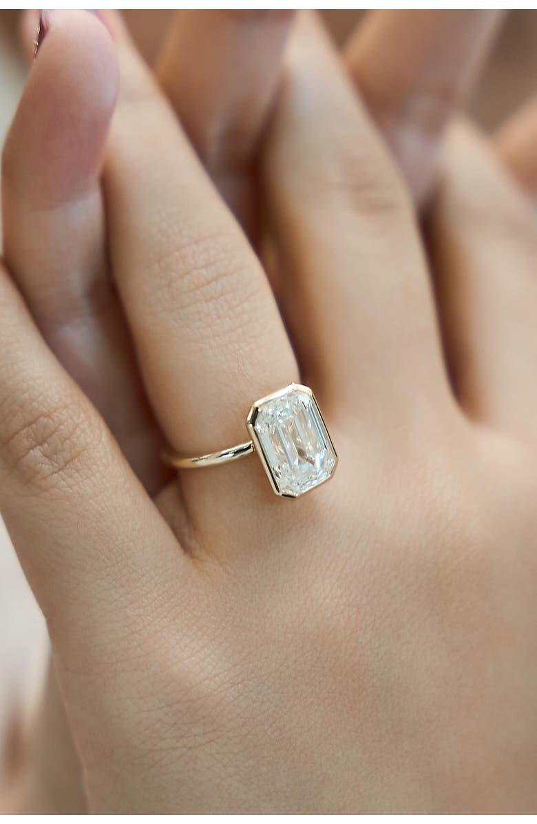 LuvMyJewelry Solaire 14K Gold Emerald Cut Lab Grown Diamond Bezel Solitaire Engagement Ring - 5 Cts, Alternate, color, 14K Yellow Gold