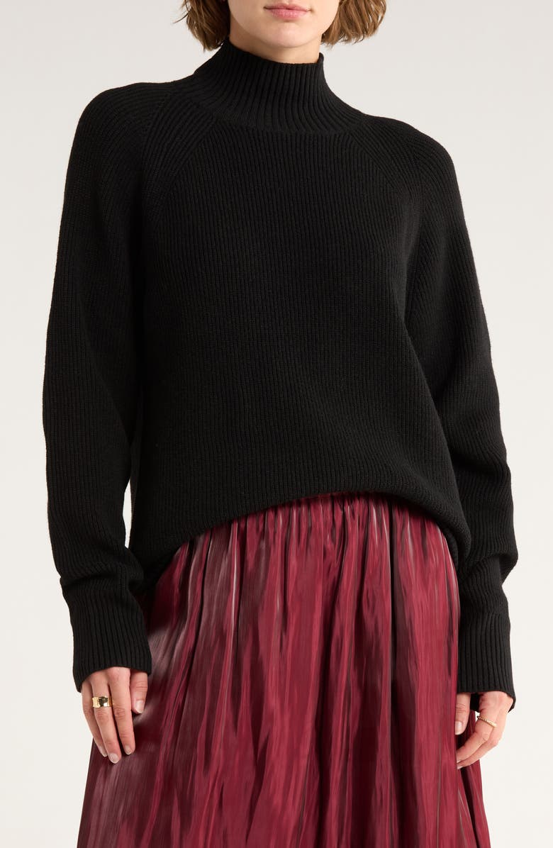 NORDSTROM RACK Raglan Sleeve Mock Neck Sweater, Main, color, Black