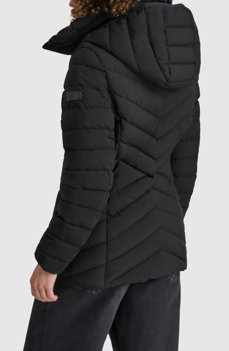 DKNY Short Stretch Hooded Packable Puffer Jacket, Alternate, color, 