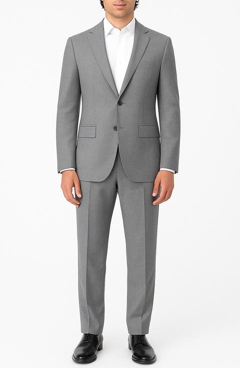 Slim Fit Grey Notch Lapel Stretch Suit (Short, Regular & Long)