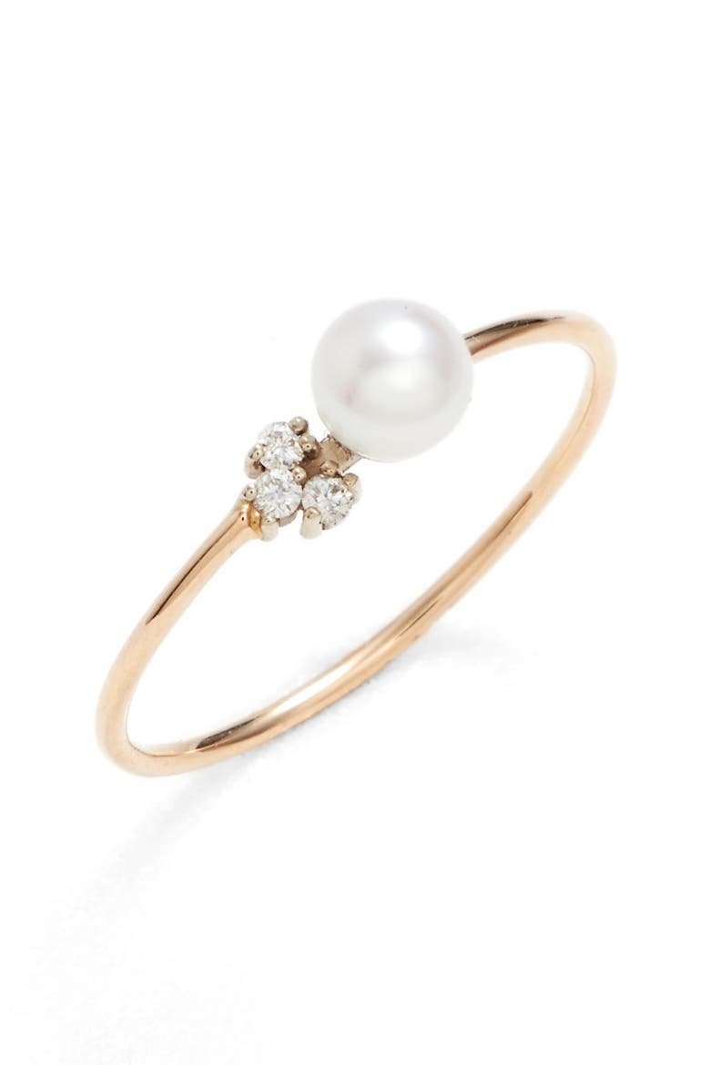 Pearl & Diamond Ring, Main, color, YELLOW GOLD/ WHITE PEARL