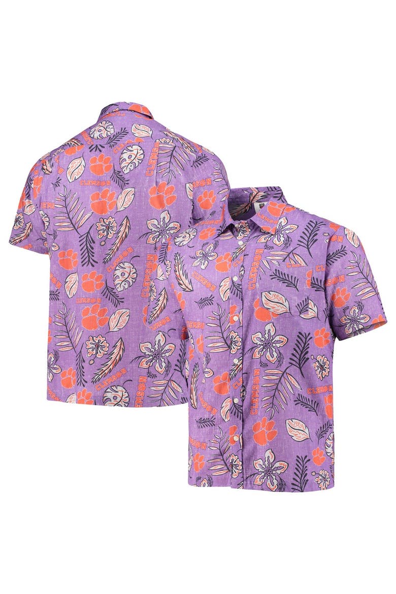 Men's Wes & Willy Purple Clemson Tigers Vintage Floral Button-Up Shirt, Main, color, Purple