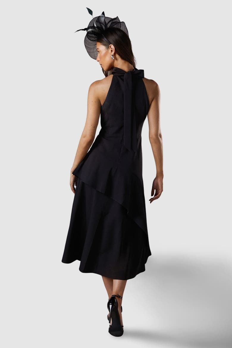 High Neck Corsage Detail Midi Dress, Alternate, color, Black