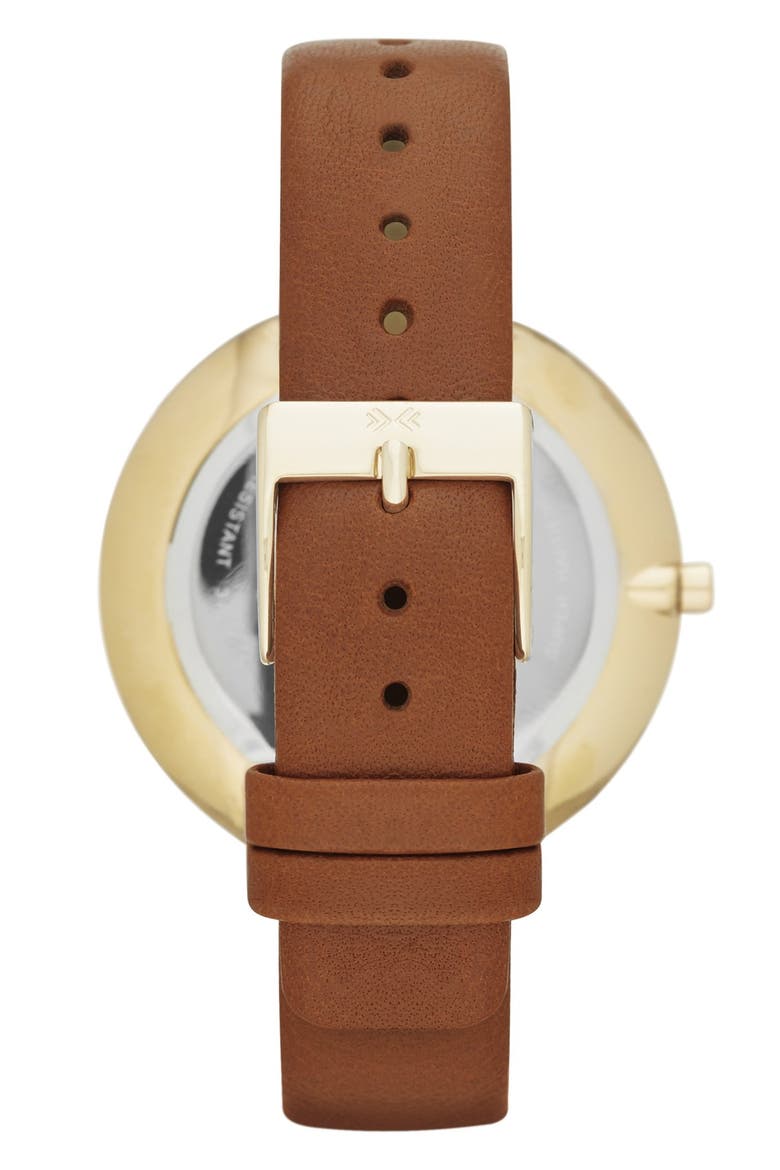 'Gitte' Round Slim Leather Strap Watch, 38mm, Alternate, color, SADDLE/ GOLD