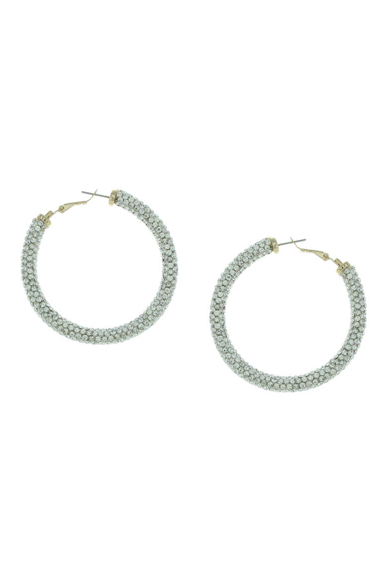 Carm Crystal Hoop Earrings, Main, color, METALLIC