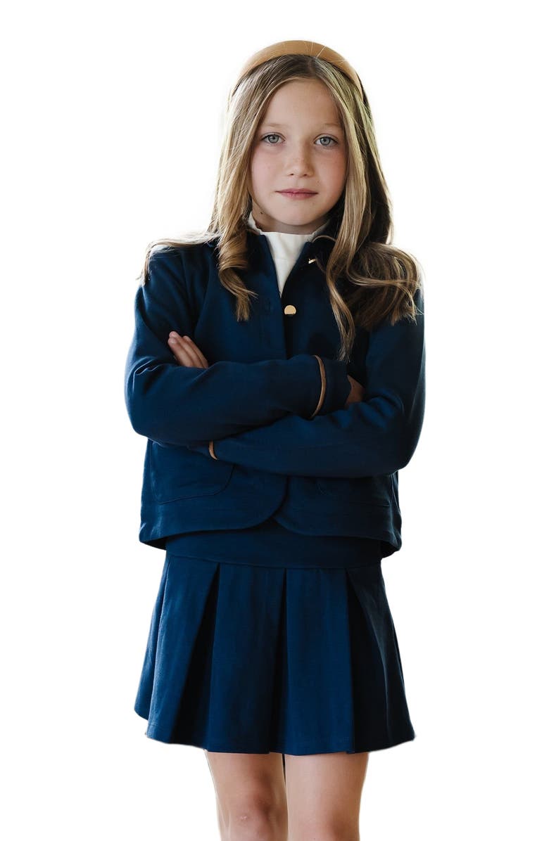 Hope & Henry Girls' Ponte Collared Jacket, Kids, Main, color, Navy Quilted