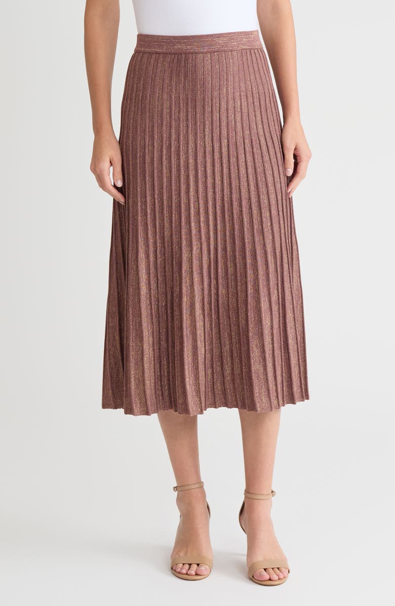 Misook Lurex A-Line Soft Ribbed Knit Midi Skirt, Main, color, Midnight Umber