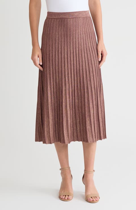 Lurex A-Line Soft Ribbed Knit Midi Skirt