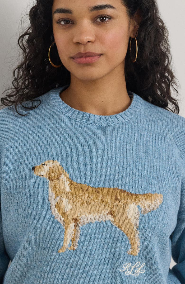 Lauren Ralph Lauren Golden Retriever Intarsia Cotton Sweater, Alternate, color, Blue Note Heather Multi