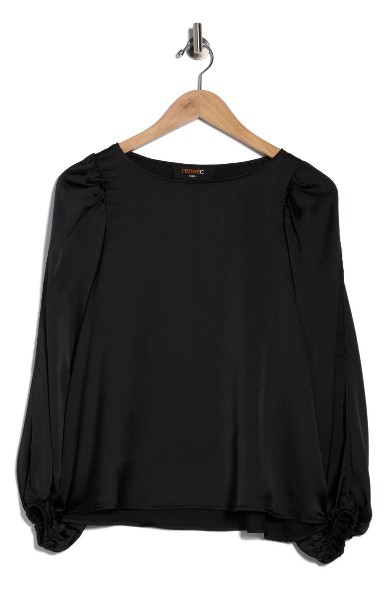 Renee C Cutout Long Sleeve Satin Top, Main, color, Black