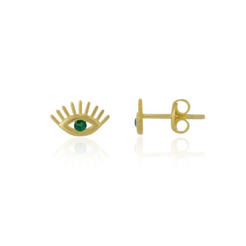Emerald Color Eye Stud Earring Sterling Silver