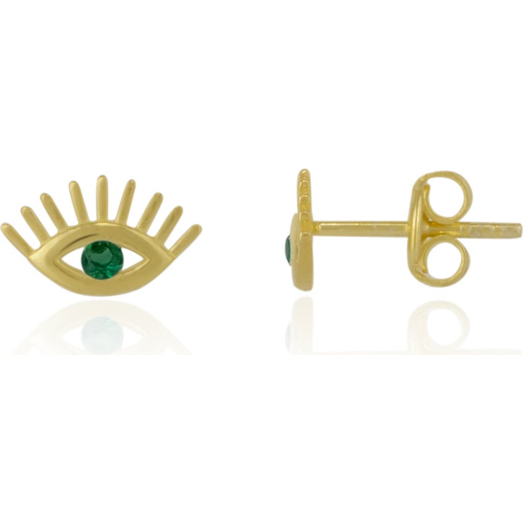 Spero London Emerald Color Eye Stud Earring Sterling Silver In Gold