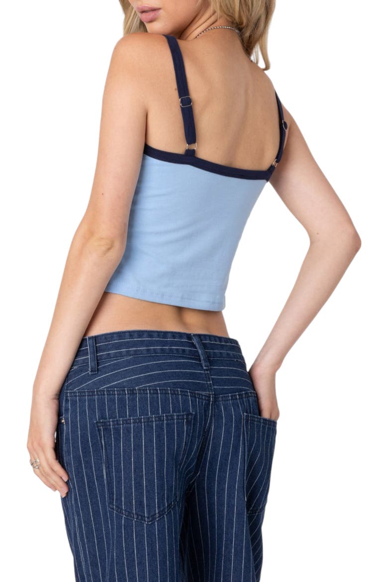 Francesca Contrast Detail Crop Stretch Cotton Blend Tank, Alternate, color, LIGHT-BLUE