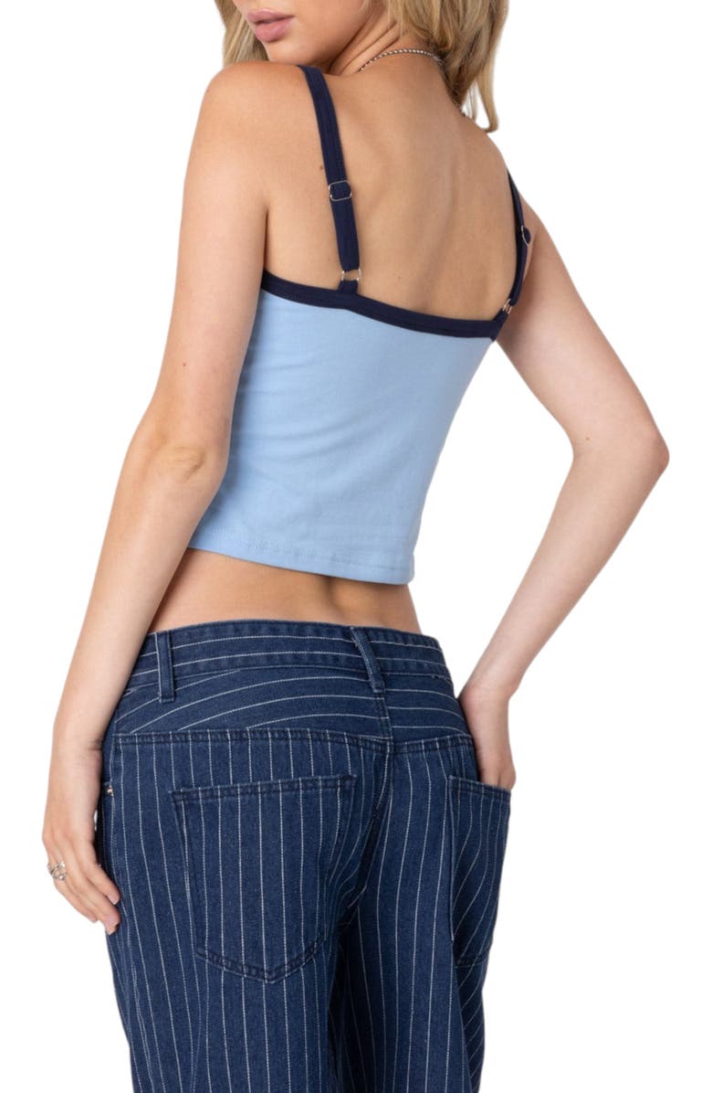 EDIKTED Francesca Contrast Detail Crop Stretch Cotton Blend Tank, Alternate, color, Light-Blue