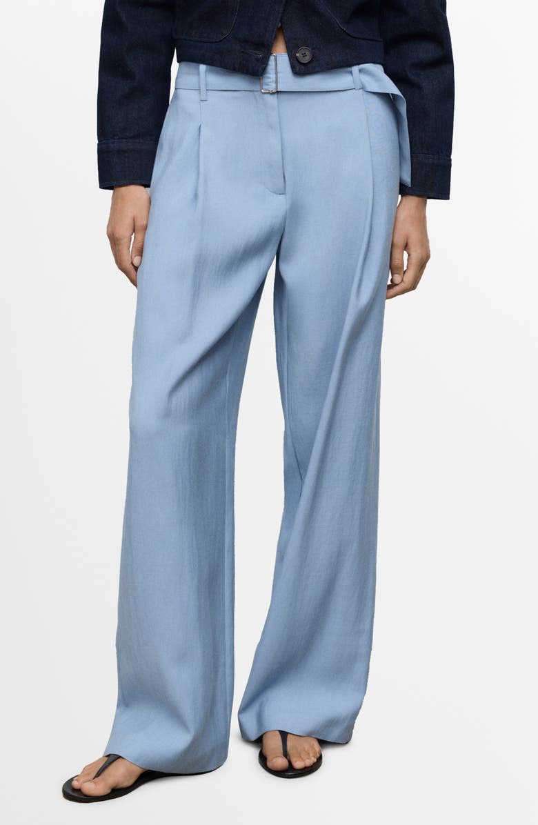 MANGO Paperbag Waist Pants, Main, color, Sky Blue