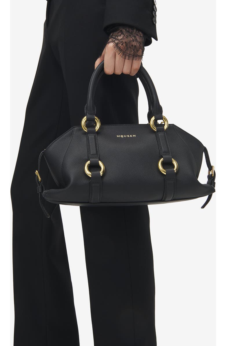 McQueen Medium Farringdon Leather Satchel, Alternate, color, Black/ Gold