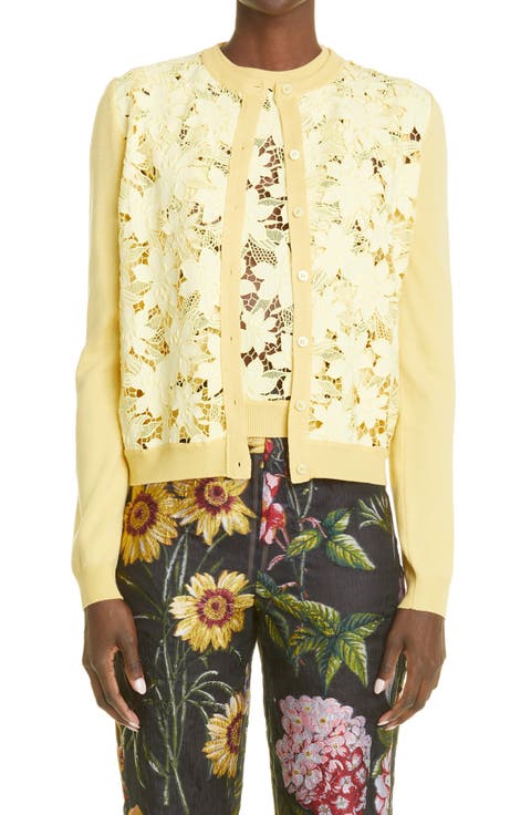 Tiger Lily Guipure Lace Inset Wool Cardigan