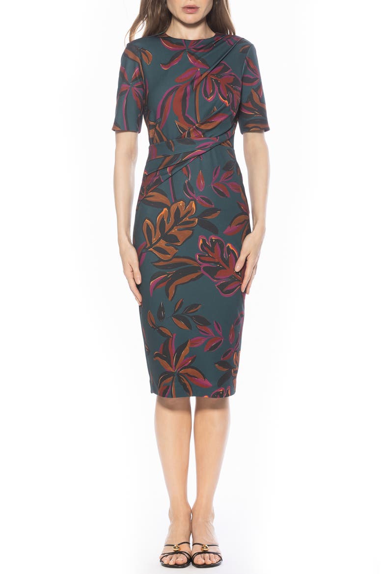 Harper Short Sleeve Midi Sheath Dress, Main, color, EMERALD MULTI