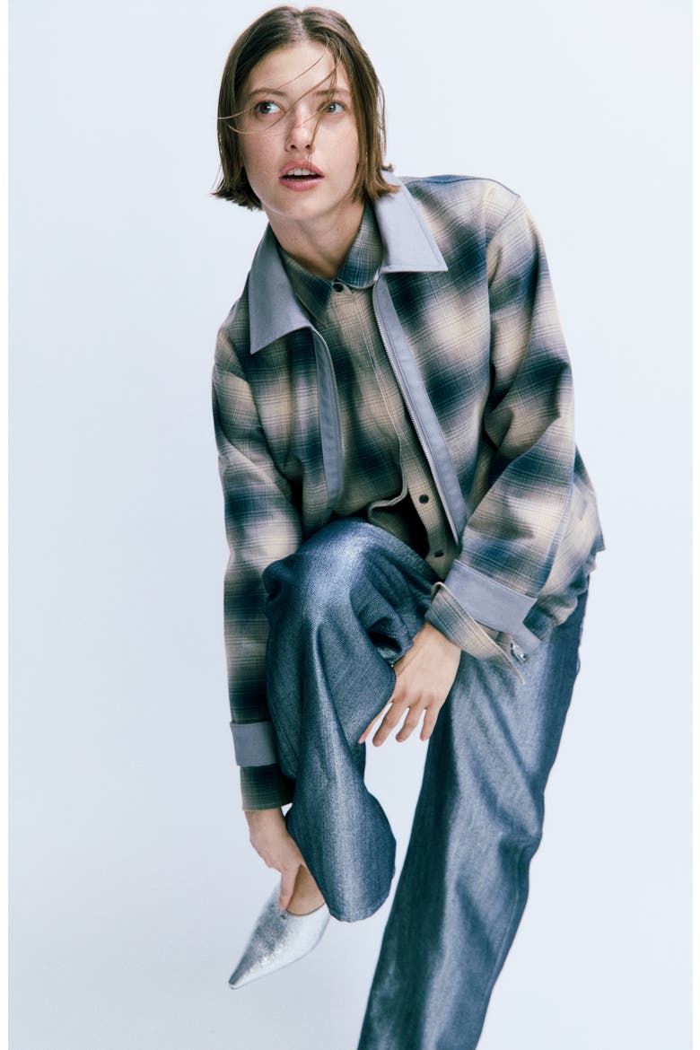Marin Plaid Crop Button-Up Shirt, Alternate, color, NAVY PLAID