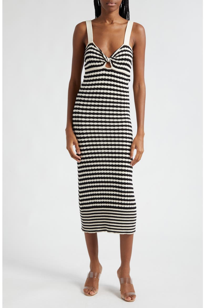 Jessa Metallic Stripe Sweater Dress, Main, color, BLACK/IVORY STRIPE